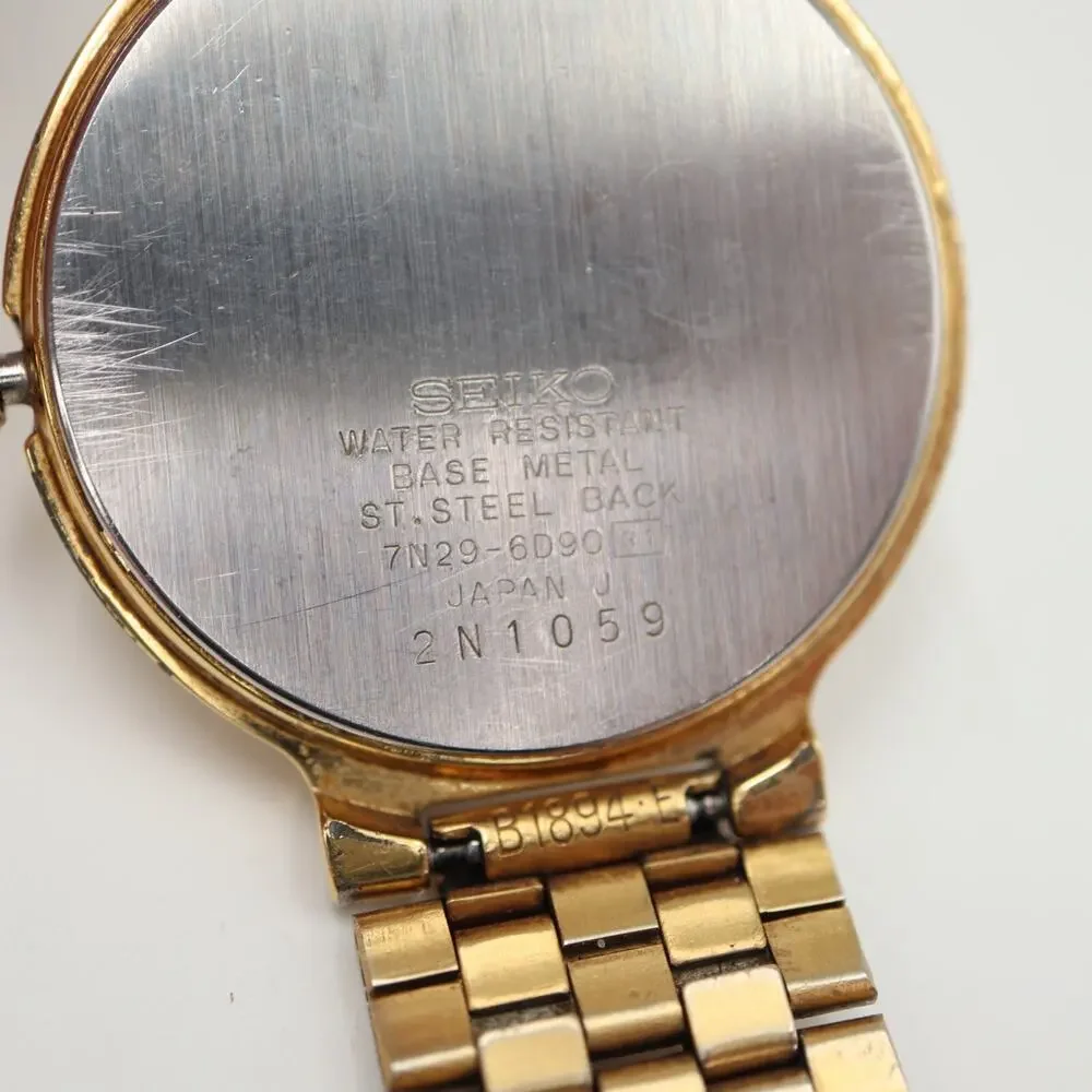 Vintage Seiko Gold Tone Watch Unisex 32mm Date Dial 7N29-6090 w New Battery